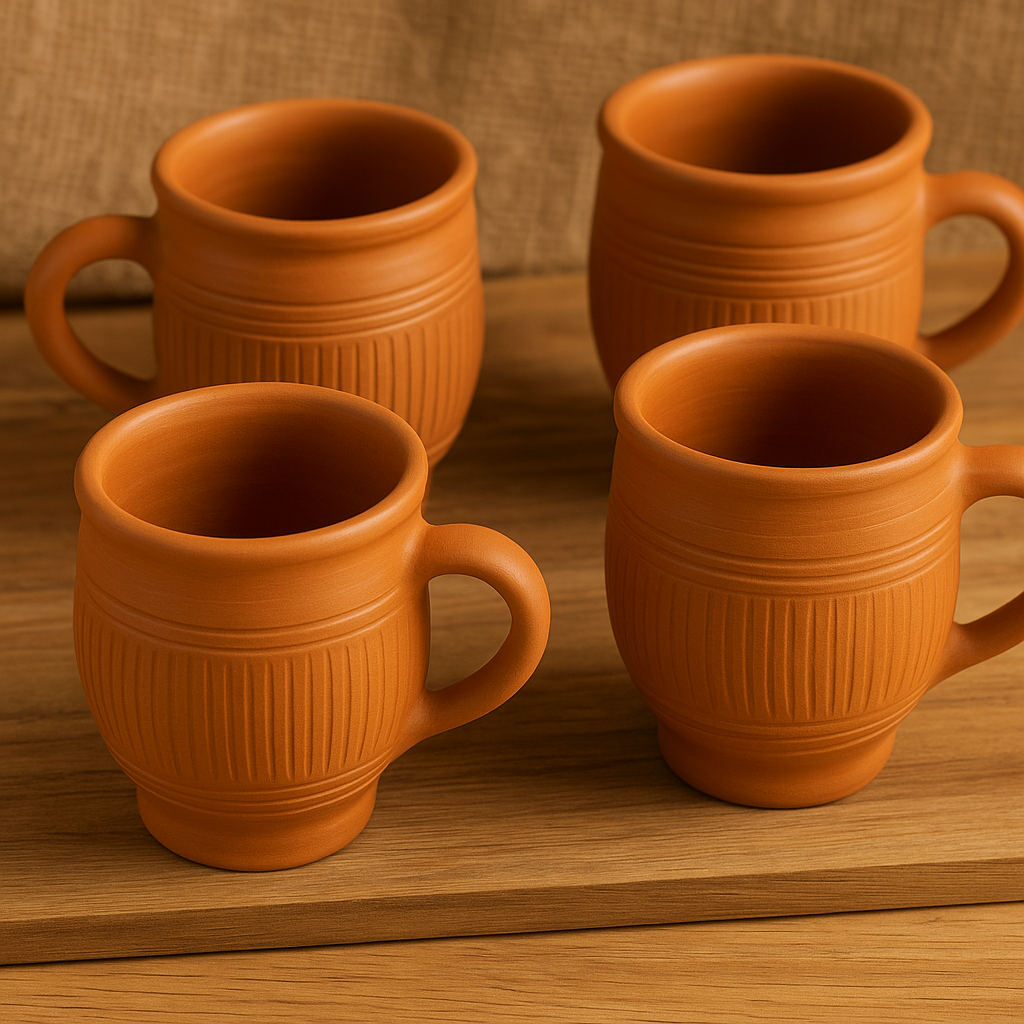 Reusable Clay mugs | Terracotta Clay Mud Milk Tea Coffee Mug (150ml, Brown, Set of 2)