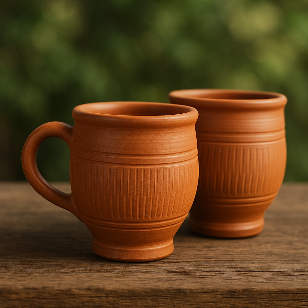 Reusable Clay mugs | Terracotta Clay Mud Milk Tea Coffee Mug (150ml, Brown, Set of 2)