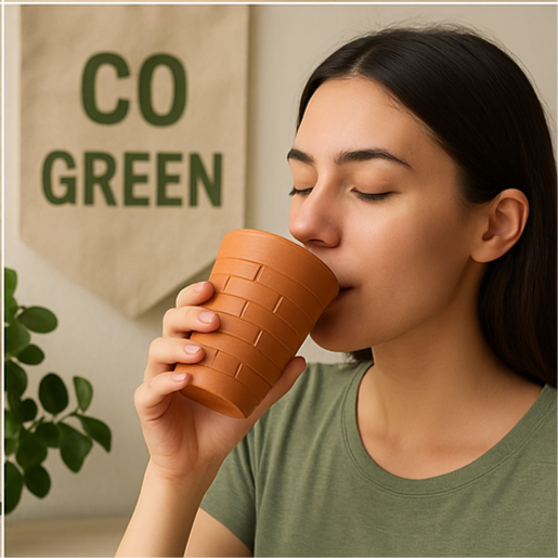 400 ML ,Unglazed Handmade Clay Glass Piece of 2/ Earthen Glass for Drinking Water, Milk/Mud Glasses/Mitti Ke Glass/Ayurvedic Item (with Mirror Finish)