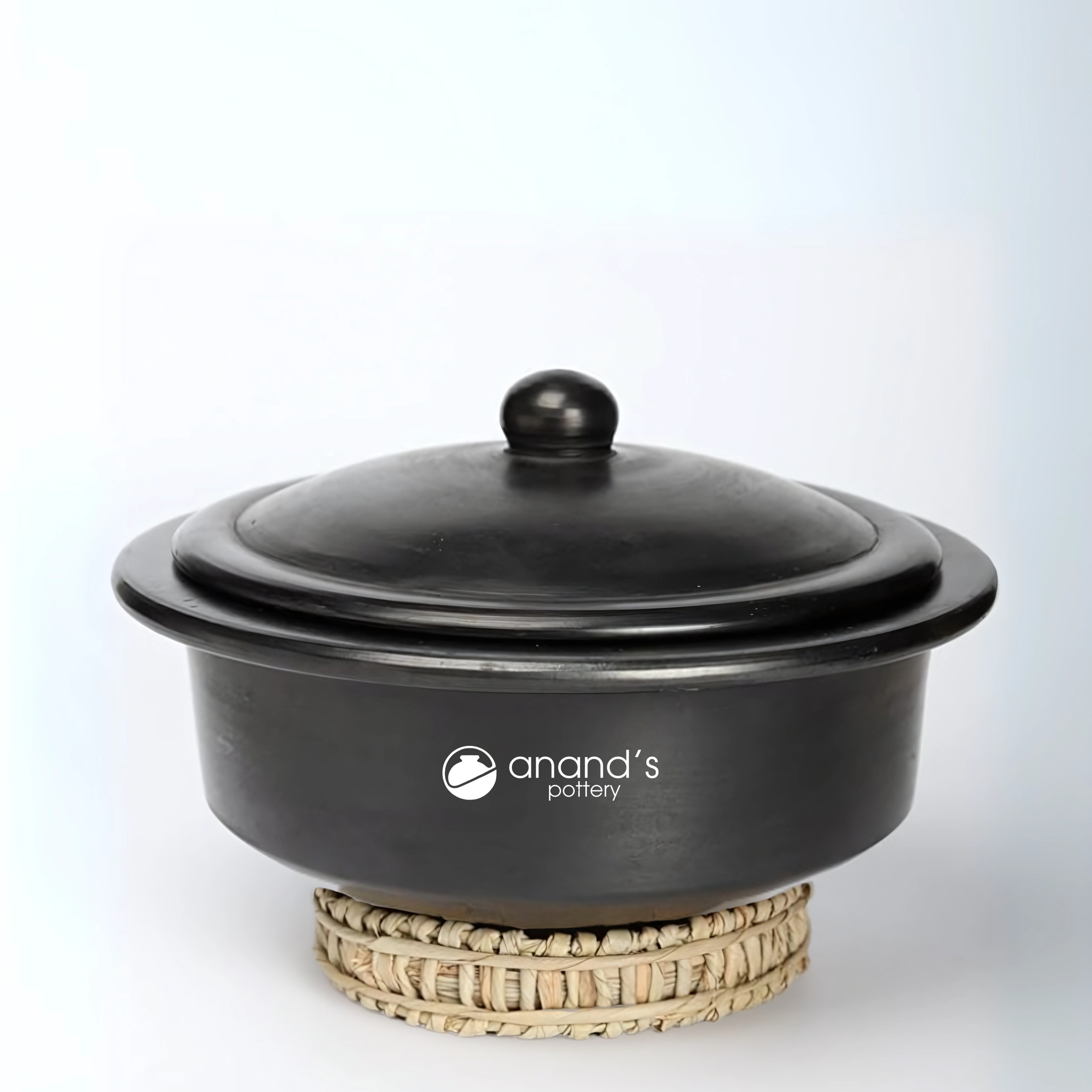 Black Clay Cooking Pot Unglazed Deep Burnt /Handi/ Handmade Earthen Kadai with Lid + Free ASH for Cleaning