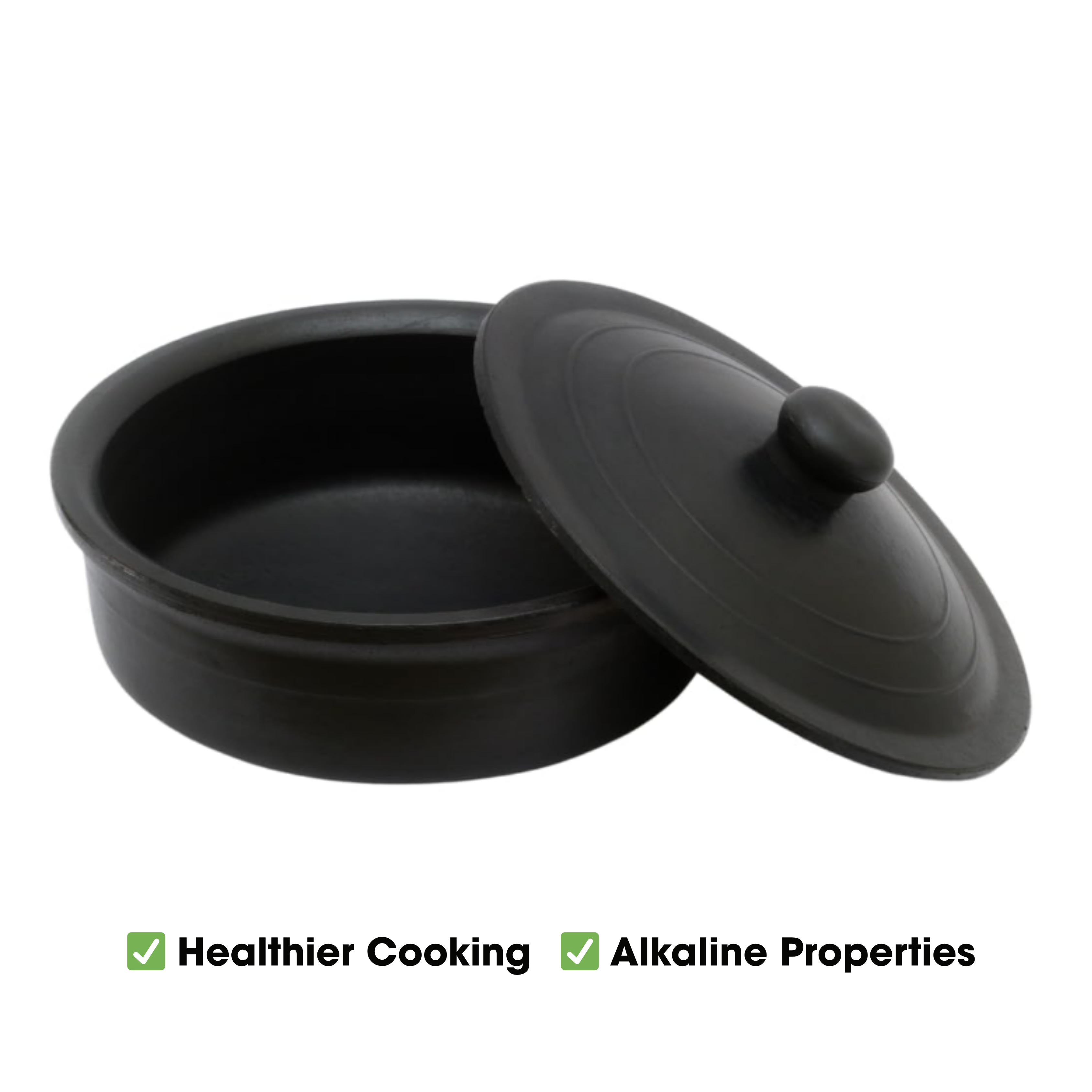 Black Clay Cooking Pot Unglazed Deep Burnt /Handi/ Handmade Earthen Kadai with Lid + Free ASH for Cleaning