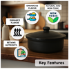 Black Clay Cooking Pot Unglazed Deep Burnt /Handi/ Handmade Earthen Kadai with Lid + Free ASH for Cleaning