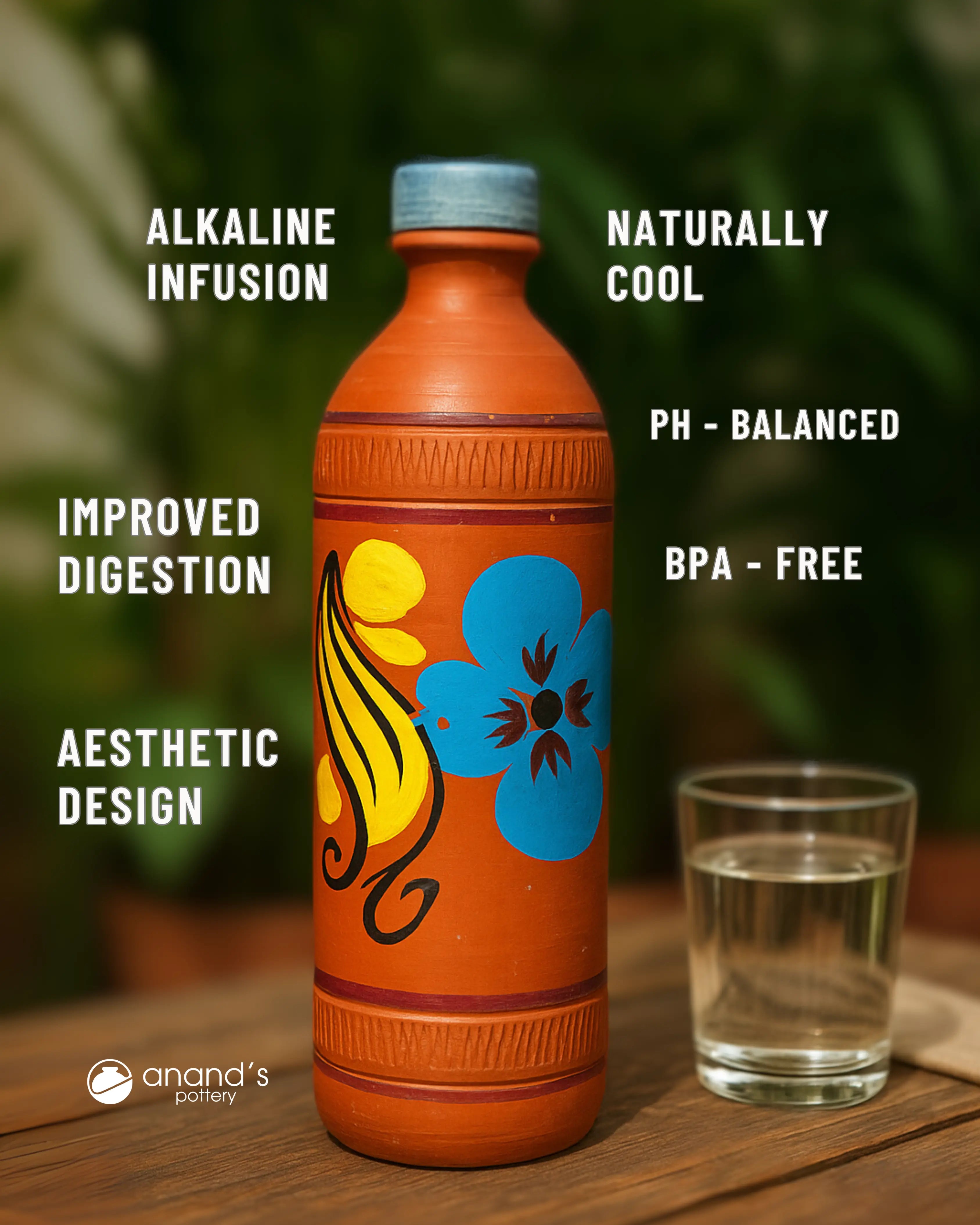 Clay water bottle-1L [Anand's Pottery]