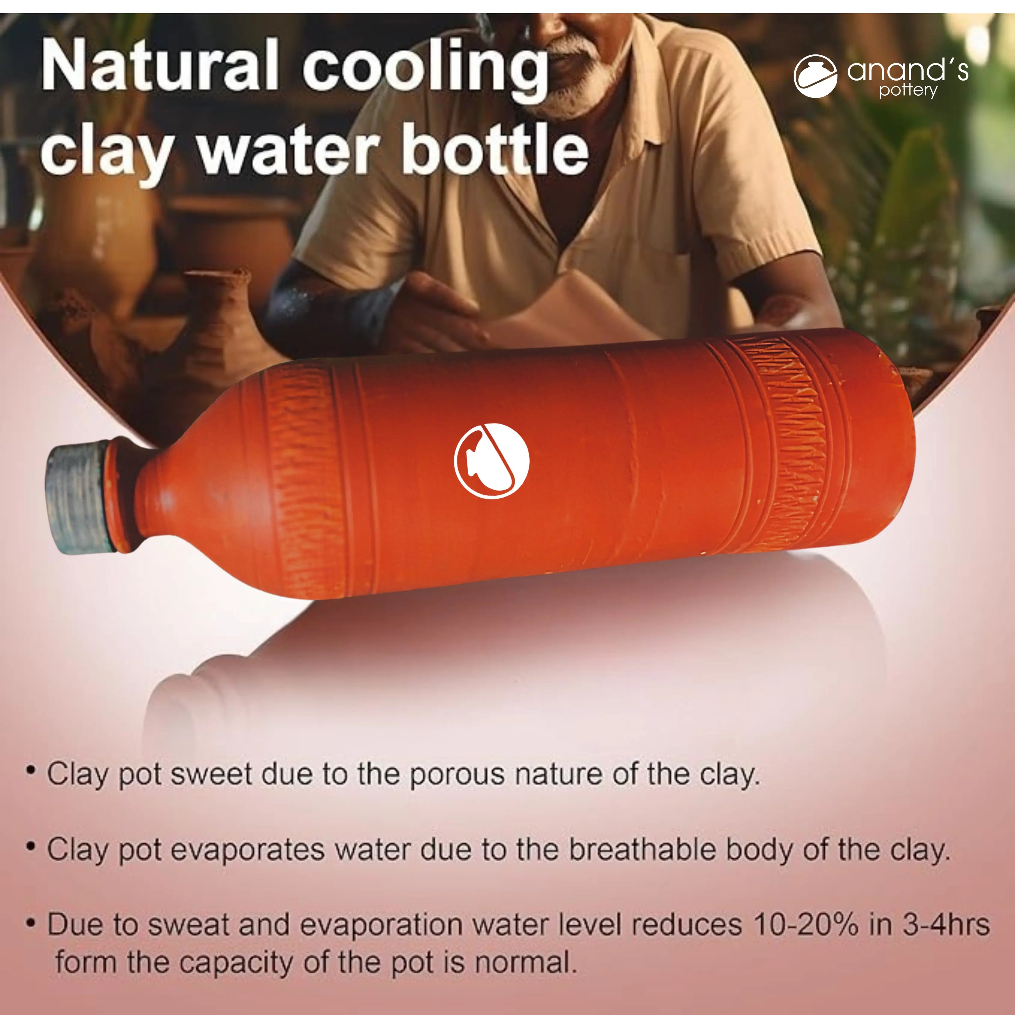 Clay water bottle-1L [Anand's Pottery]