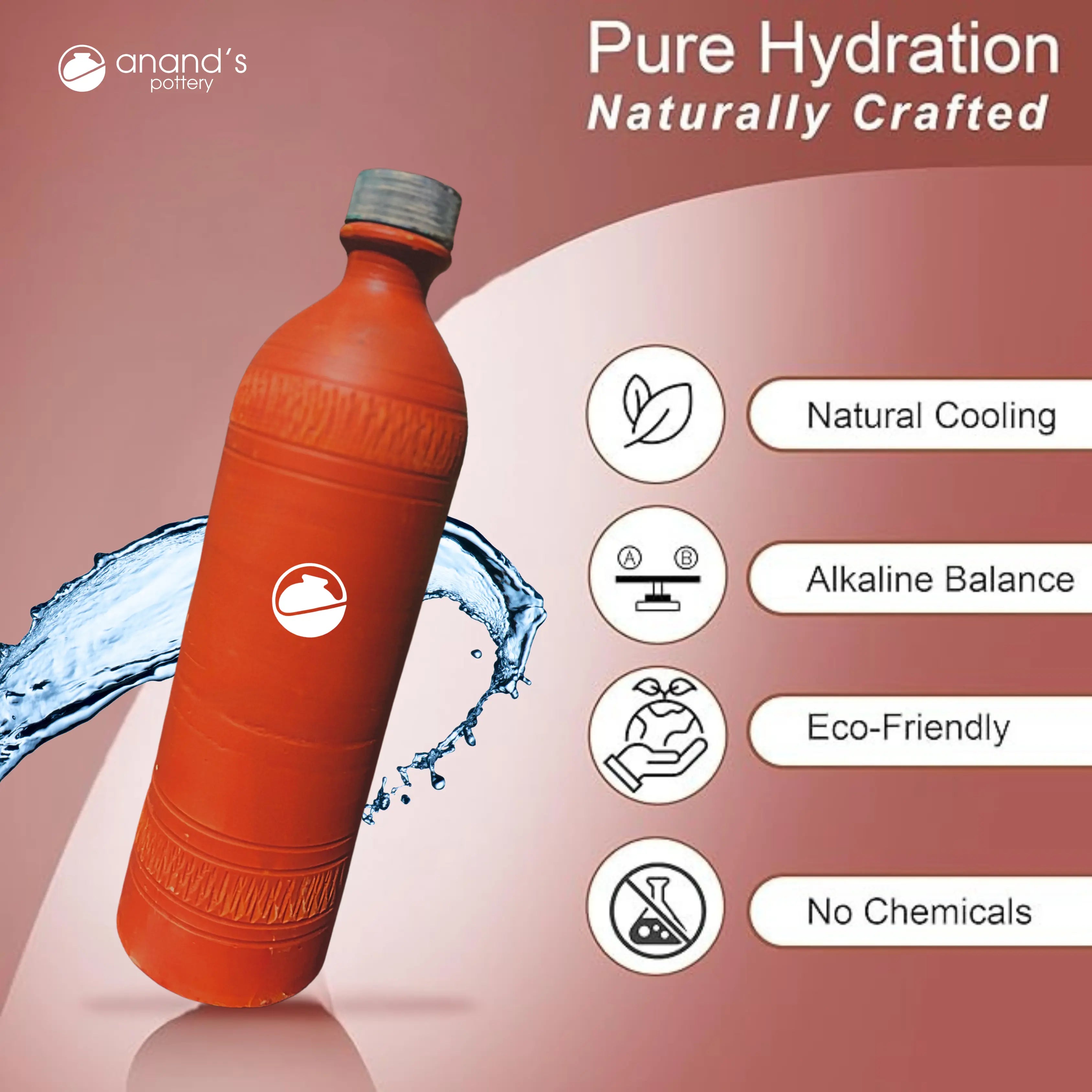 Clay water bottle-1L [Anand's Pottery]