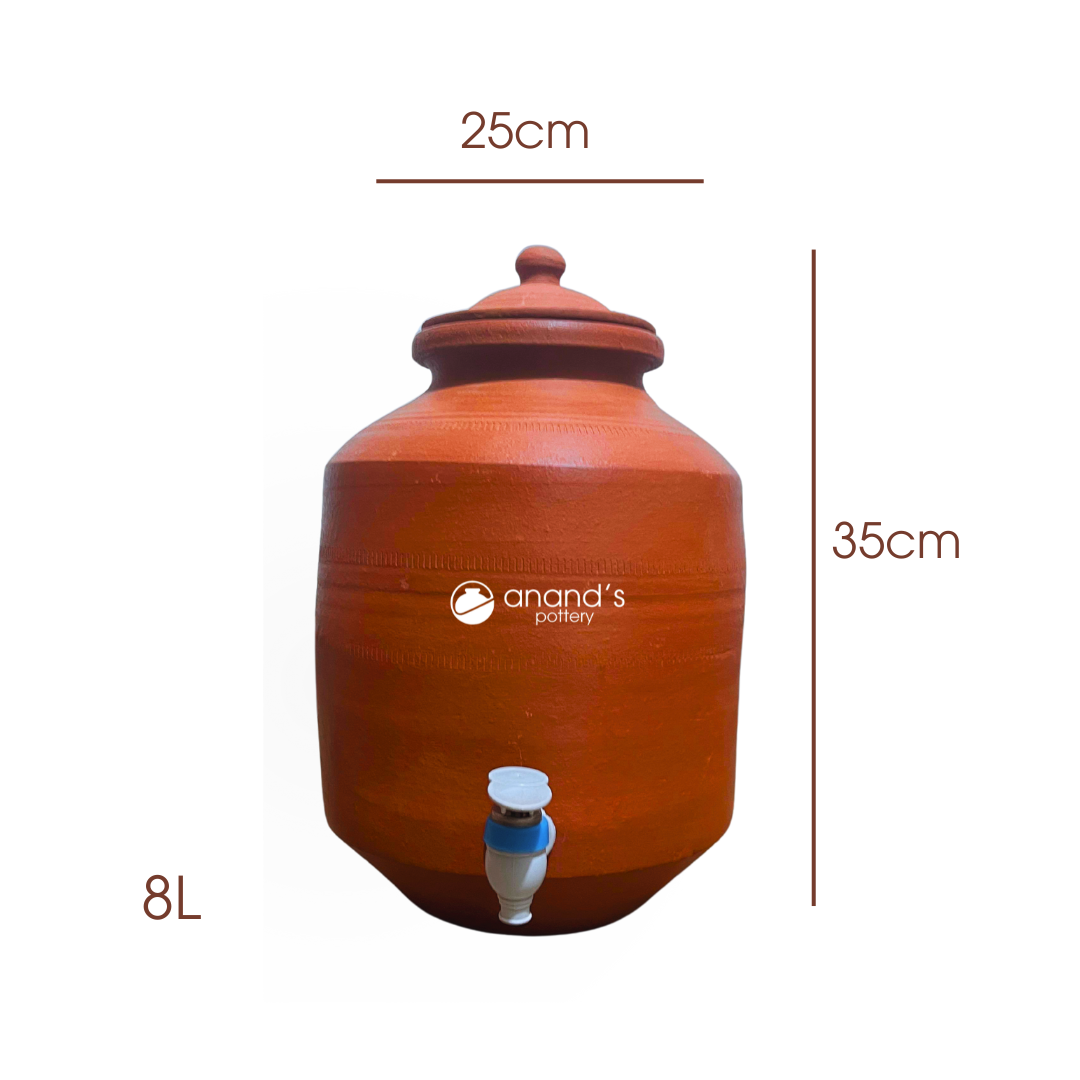 Clay Water pot with tap and cap [Anands pottery]